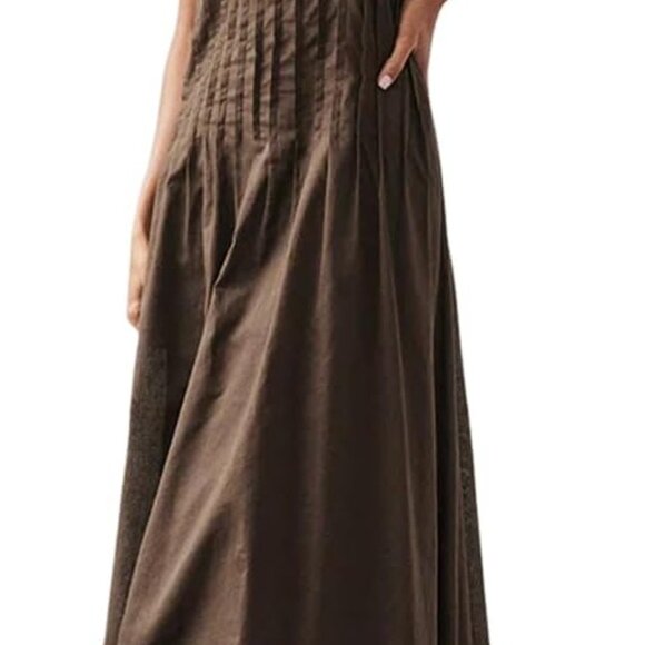 Summer Cotton Blend V Neck Maxi Dress Sleeveless Beach Vacation Casual - Picture 1 of 7